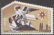 Christmas stamp in the form of an irregular pentagon representing the crib at Bethlehem 